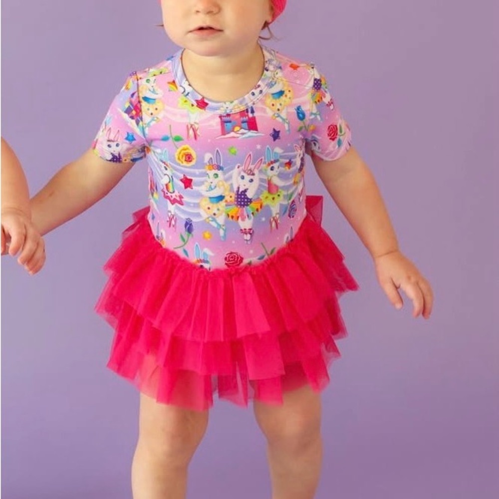 LISA FRANK BALLERINA BUNNIES TULLE SKIRT BODYSUIT DRESS 3-6 month
